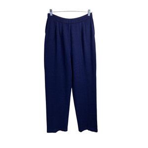 St. John Basics Women Navy Santana Knit Pleated Trouser Pants Size Medium Career